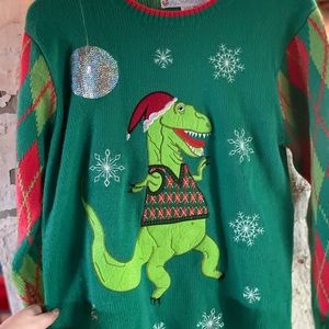 Disco Dino Christmas Sweater New Small